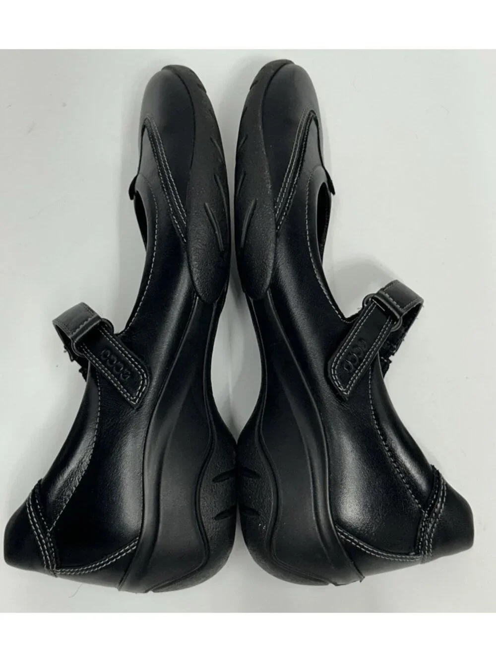 ECCO Womens Mary Jane Shoes EU 38 US 7-7.5 Black Leather Flats MINT COND